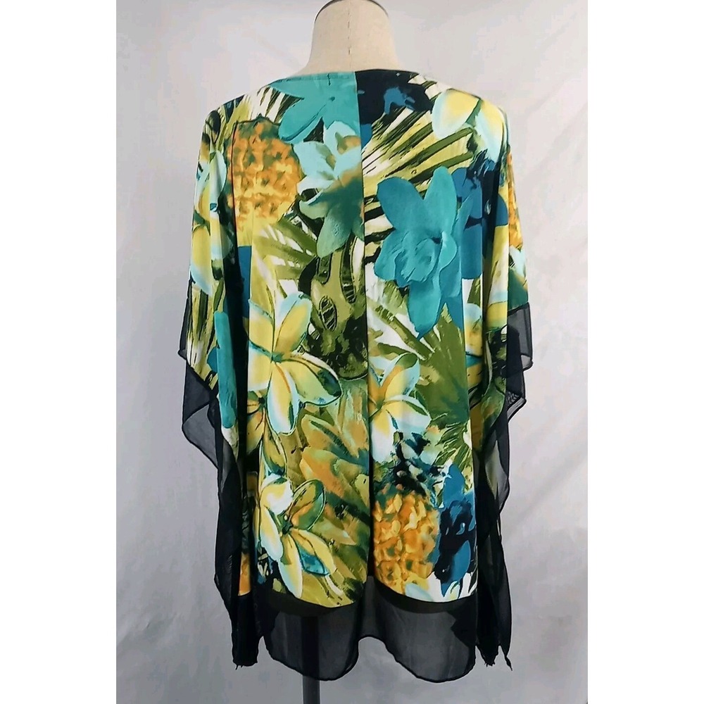 Vintage Suzie Floral Blouse Womens Large Batwing Shirt 90s Fashion Top Tropical - Picture 2 of 11